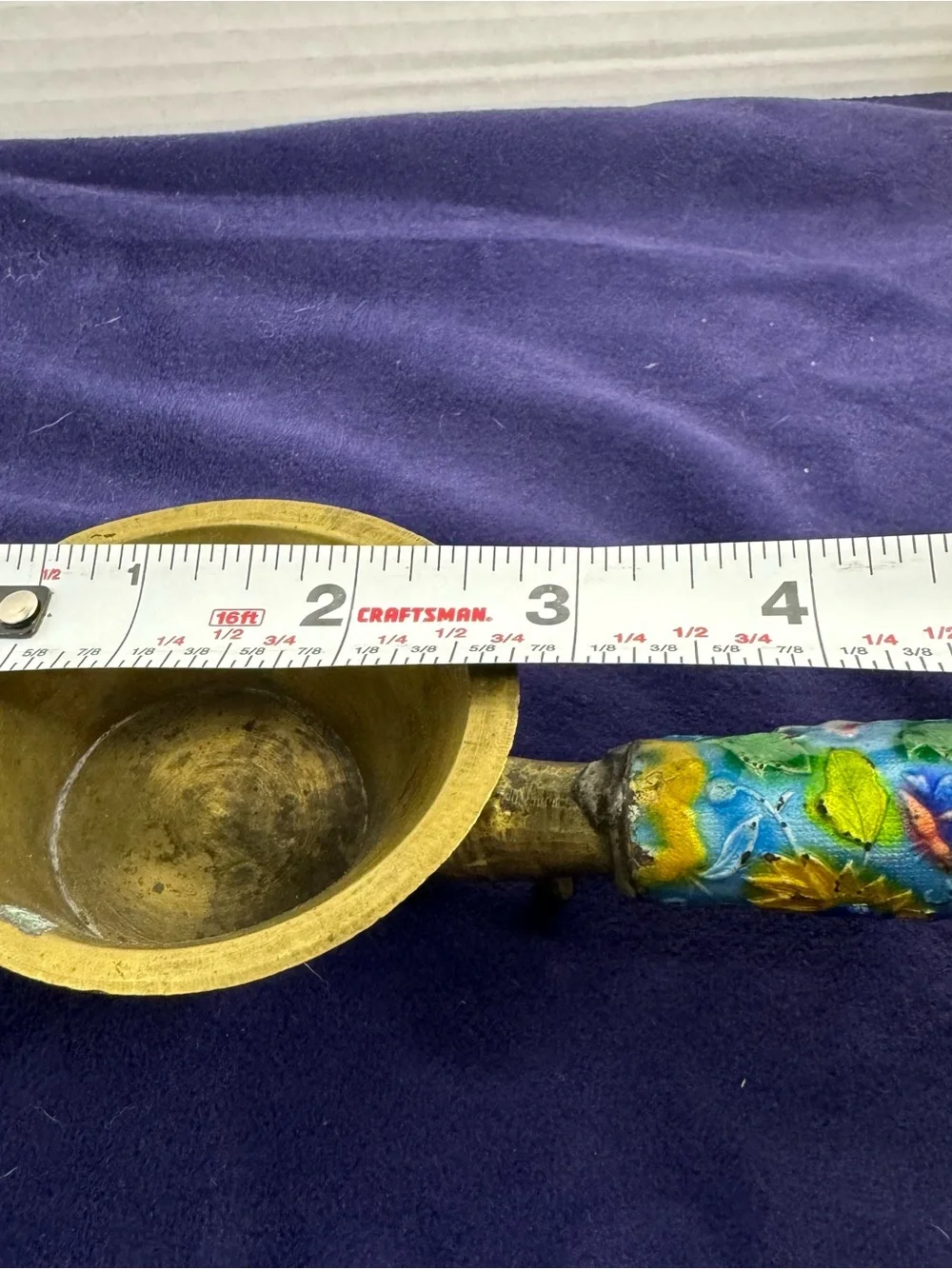 Chinese Vintage Silk Iron Brass Repousse Blue Enamel Floral Detailed Unique